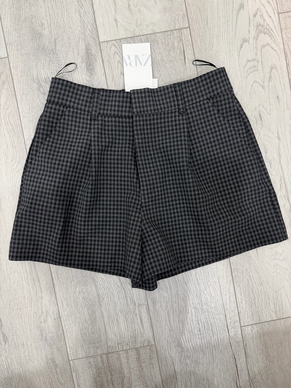Zara Black and Gray High-Waist Plaid Shorts